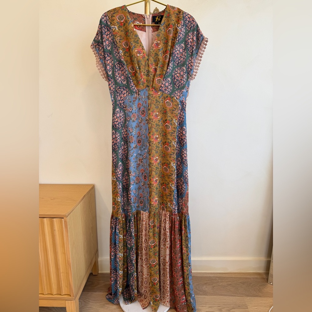 Anthropologie‎ Sachin + Babi Blue and Brown Floral Maxi Dress